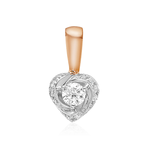 Кулон сердце с бриллиантами из комбинированного золота 585 пробы (арт. 59431)