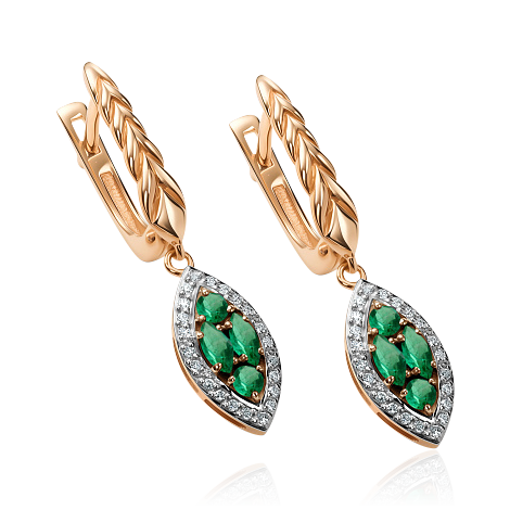 Серьги с бриллиантами, изумрудом из красного золота 585 пробы, фото № 2