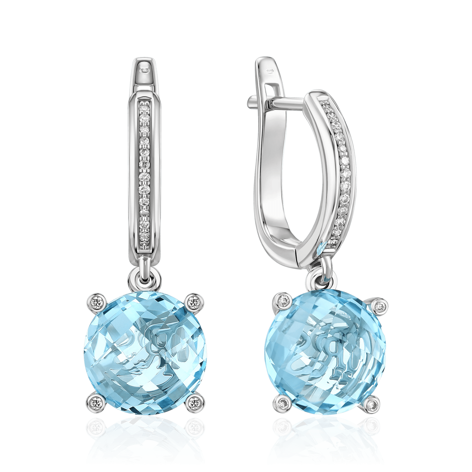 Серьги с топазом, бриллиантами из белого золота 585 пробы (арт. 131853)