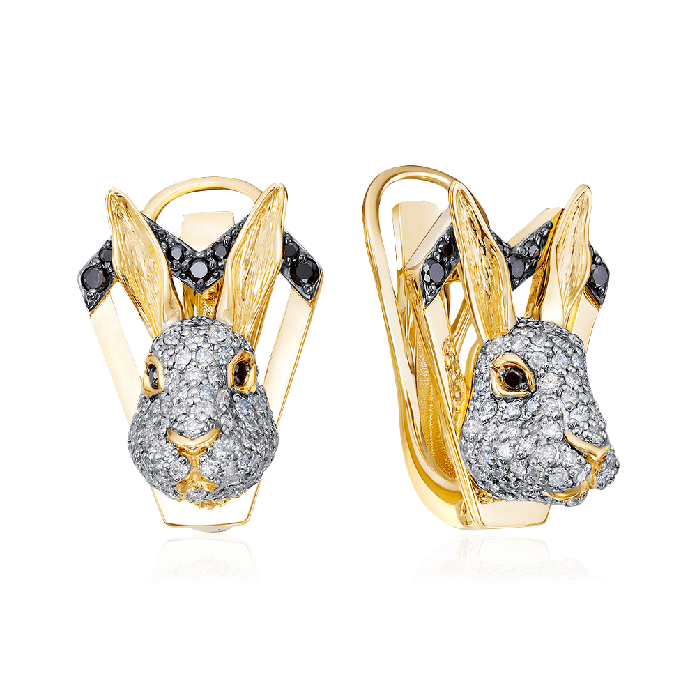 Серьги Кролик с бриллиантами из желтого золота 585 пробы (арт. 102396)