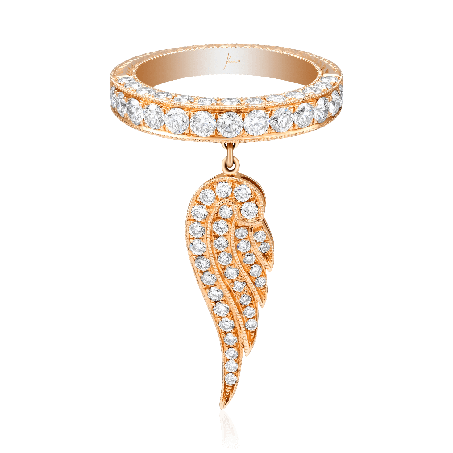 Кольцо с подвесным крылышком с бриллиантами из красного золота 750 пробы (арт. 91763)