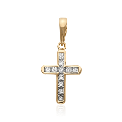 Крест с бриллиантами из желтого золота 585 пробы (арт. 56411)