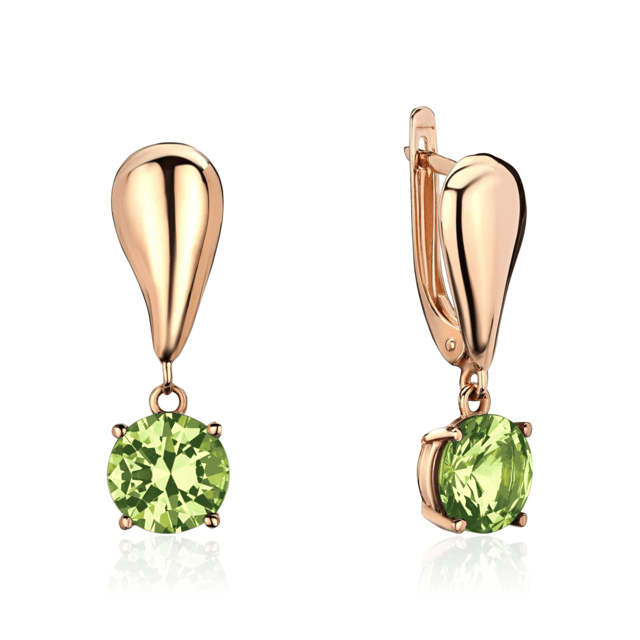 Серьги с хризолитом из красного золота 585 пробы (арт. 128979)