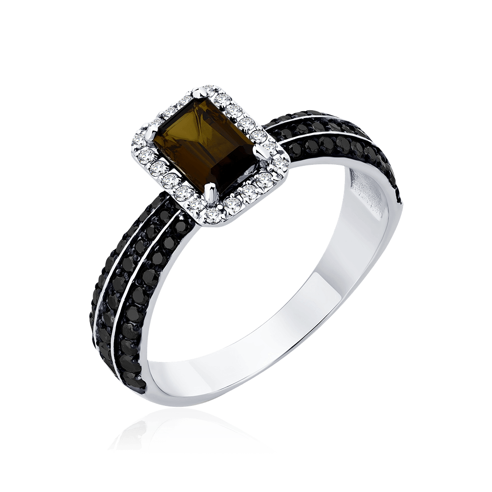 Кольцо с турмалином, бриллиантами из белого золота 585 пробы, фото № 1