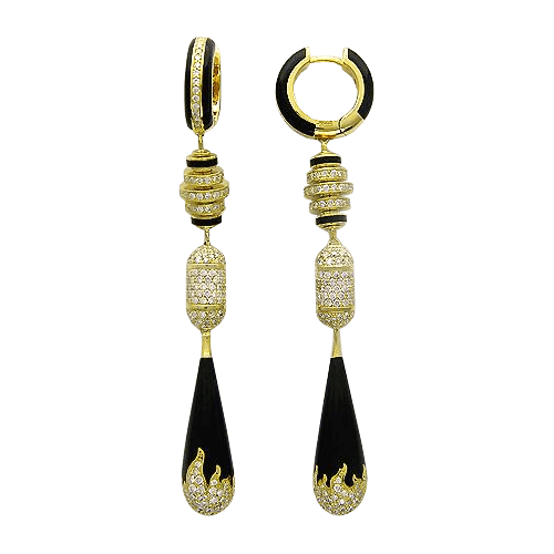 Серьги с бриллиантами и эмалью из желтого золота 750 пробы (арт. 10089)