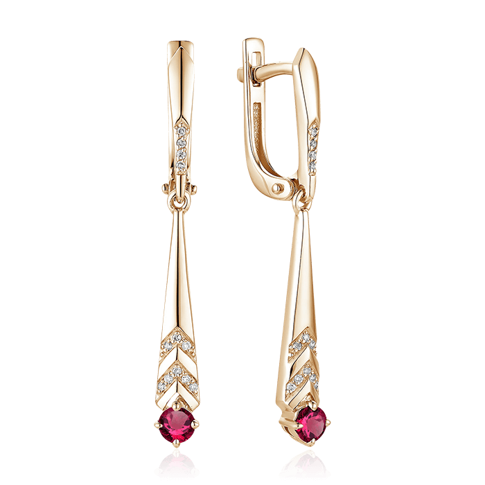 Серьги с рубином, бриллиантами из красного золота 585 пробы (арт. 79284)