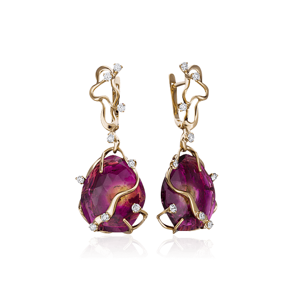 Серьги с корундом, бриллиантами из красного золота 585 пробы (арт. 41150)