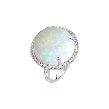 Кольцо с опалом, бриллиантами из белого золота 750 пробы, фото № 1