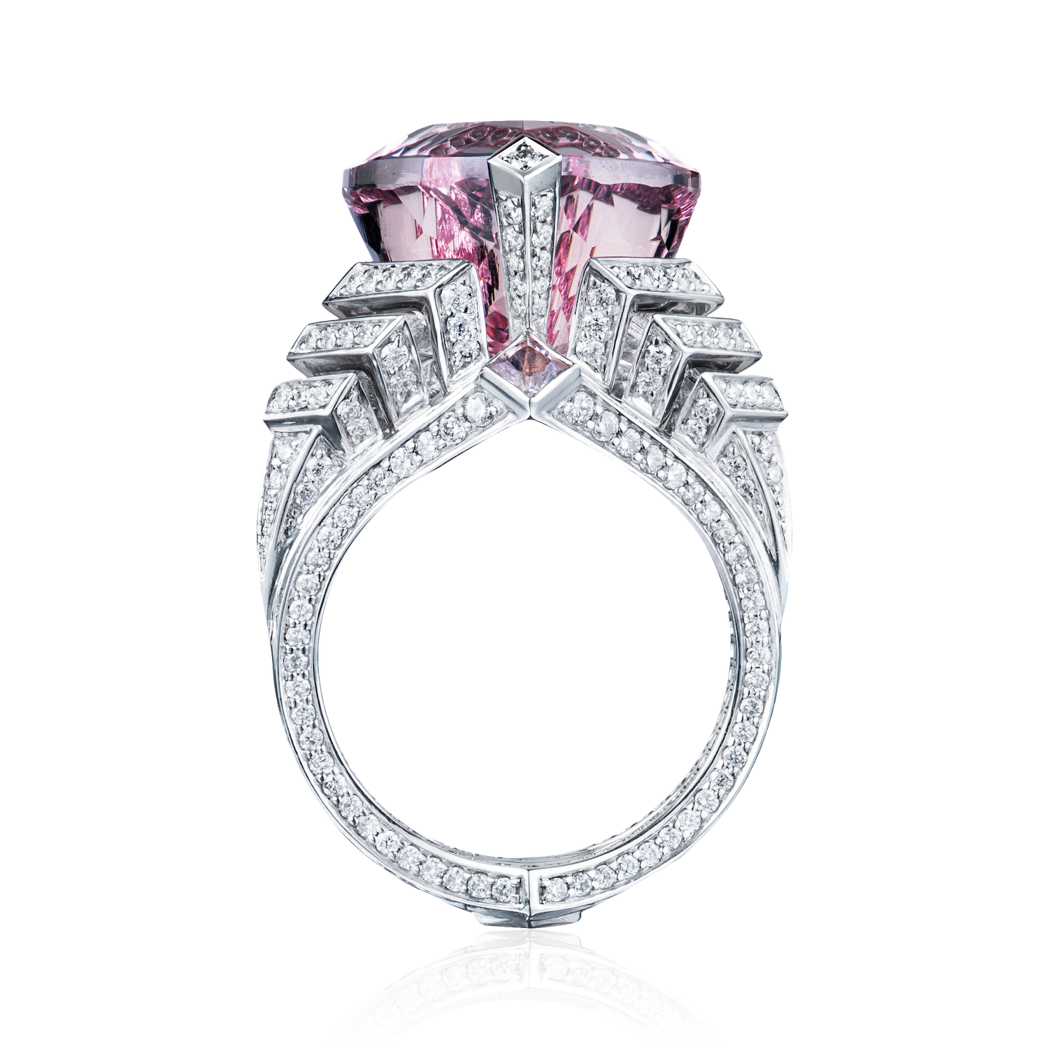 Кольцо огранки сердце с морганитом, бриллиантами из белого золота 750 пробы, фото № 3