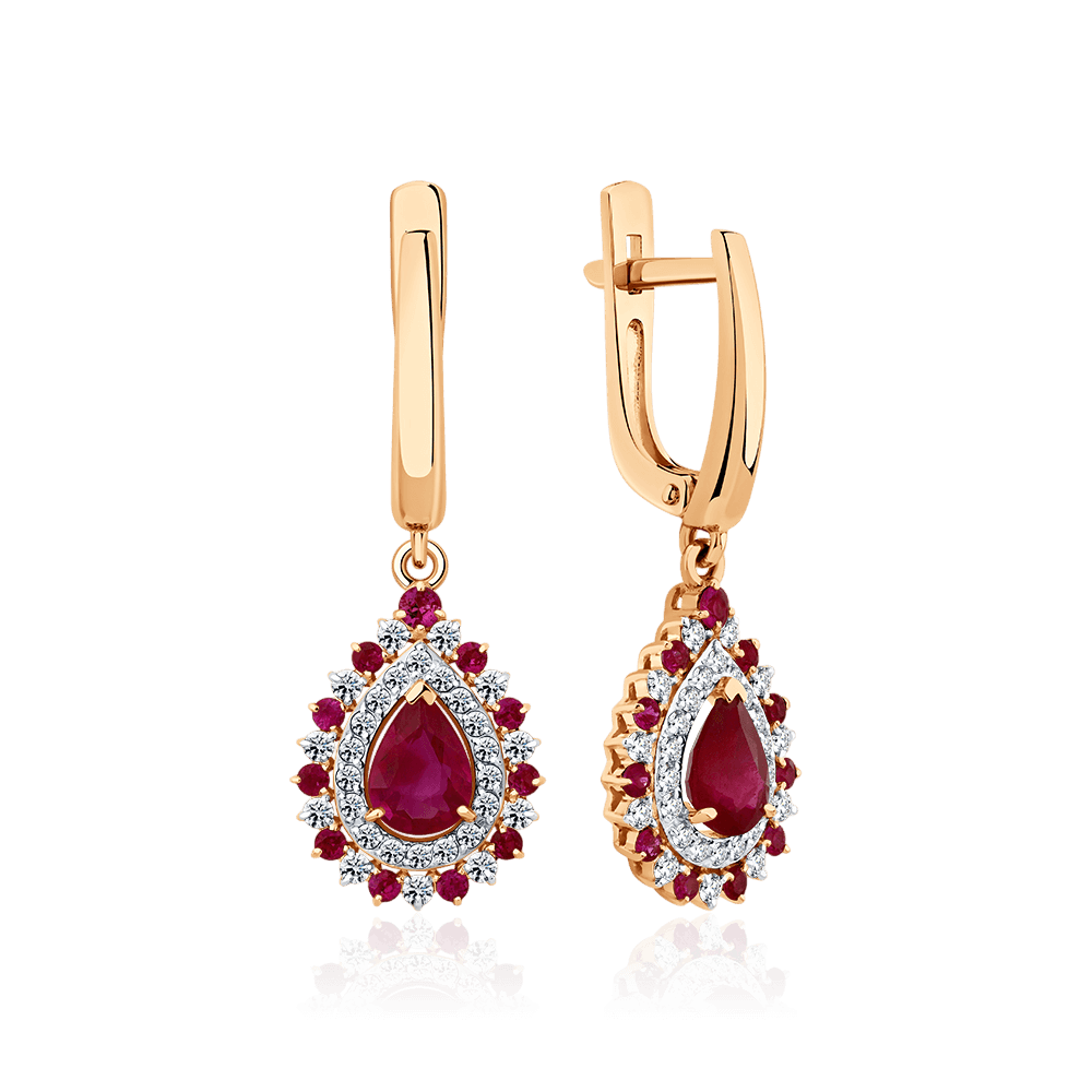 Серьги с рубином, бриллиантами из красного золота 585 пробы (арт. 126285)