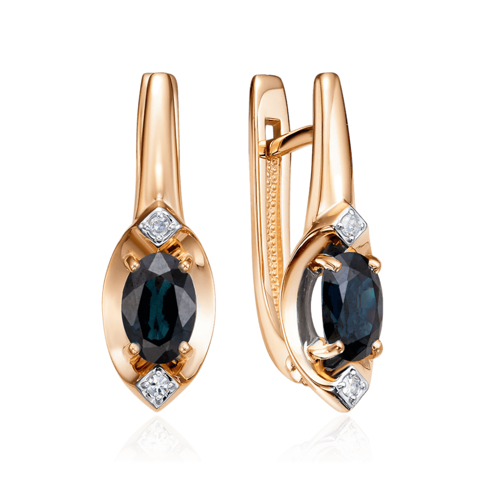 Серьги с сапфиром, бриллиантами из красного золота 585 пробы (арт. 132287)