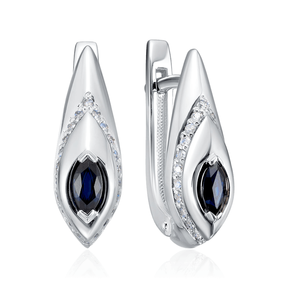 Серьги с сапфиром, бриллиантами из белого золота 585 пробы (арт. 132252)