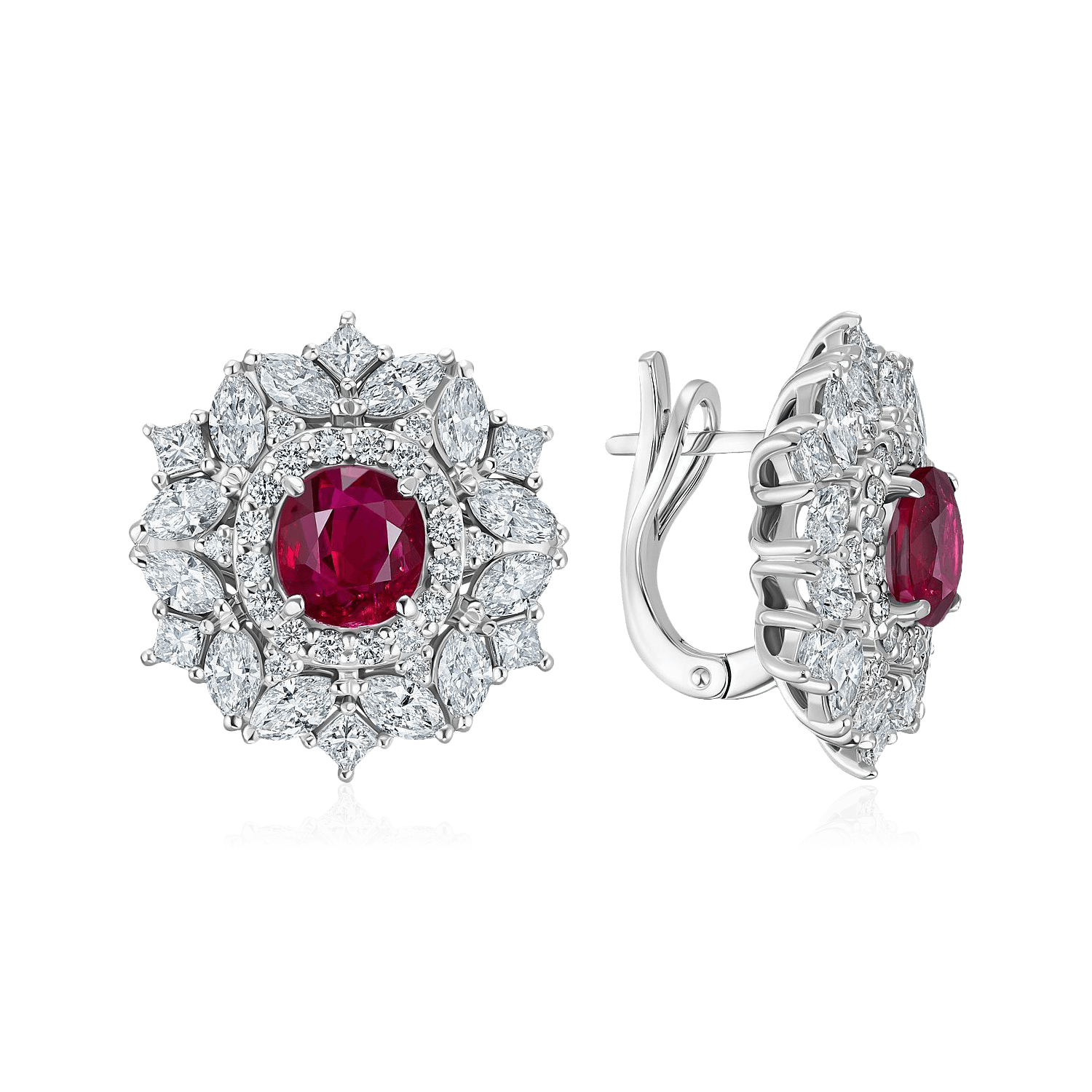 Серьги с рубином, бриллиантами из белого золота 750 пробы (арт. 120329)