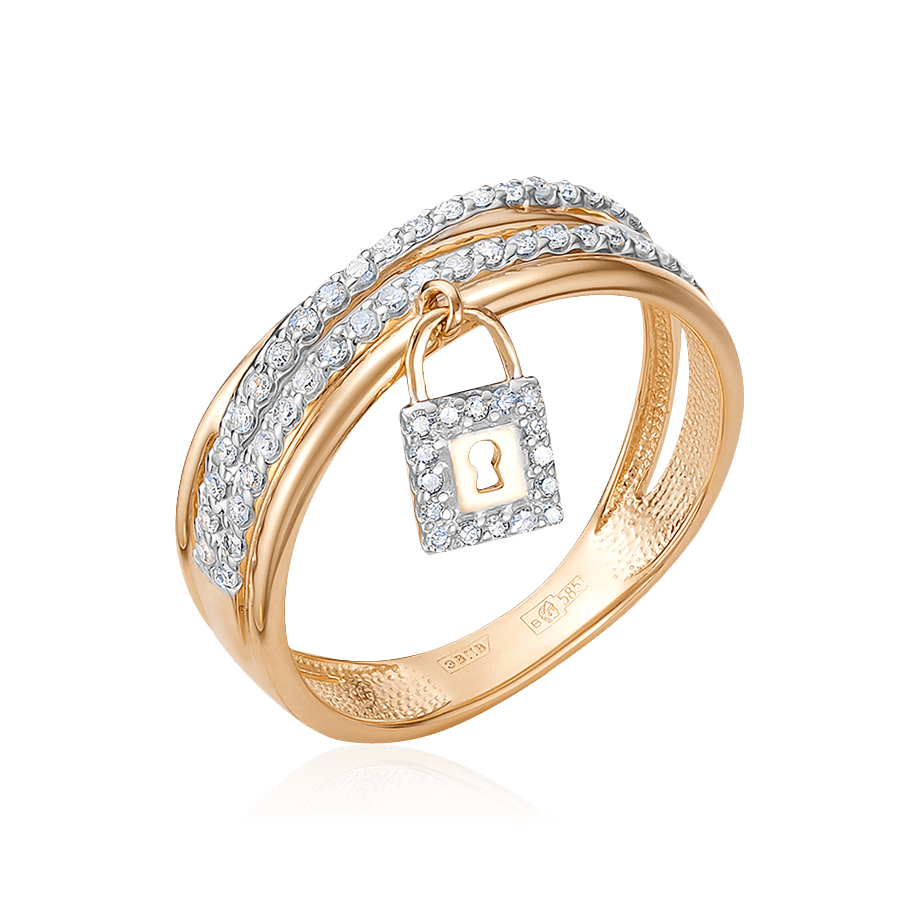 Кольцо замочек с бриллиантами из красного золота 585 пробы, фото № 1