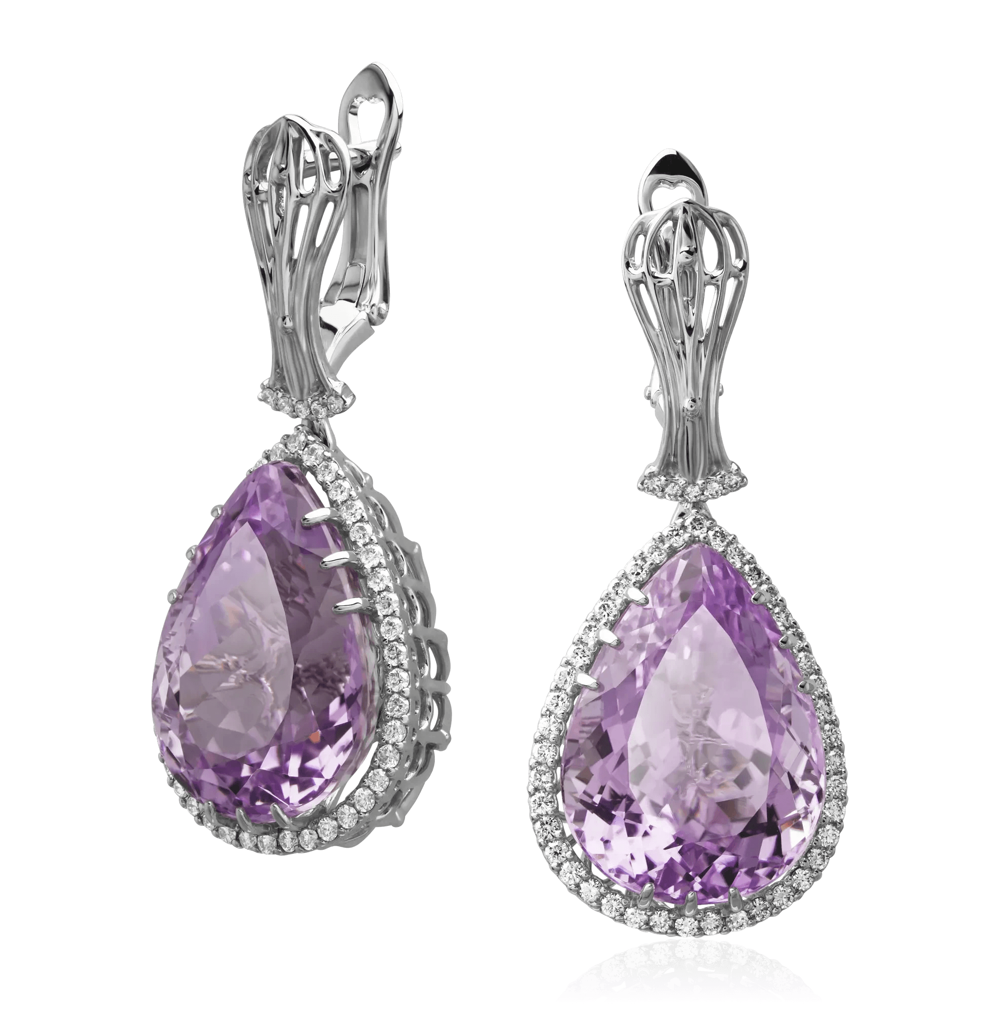 Серьги с кунцитом, бриллиантами из белого золота 585 пробы (арт. 130469)