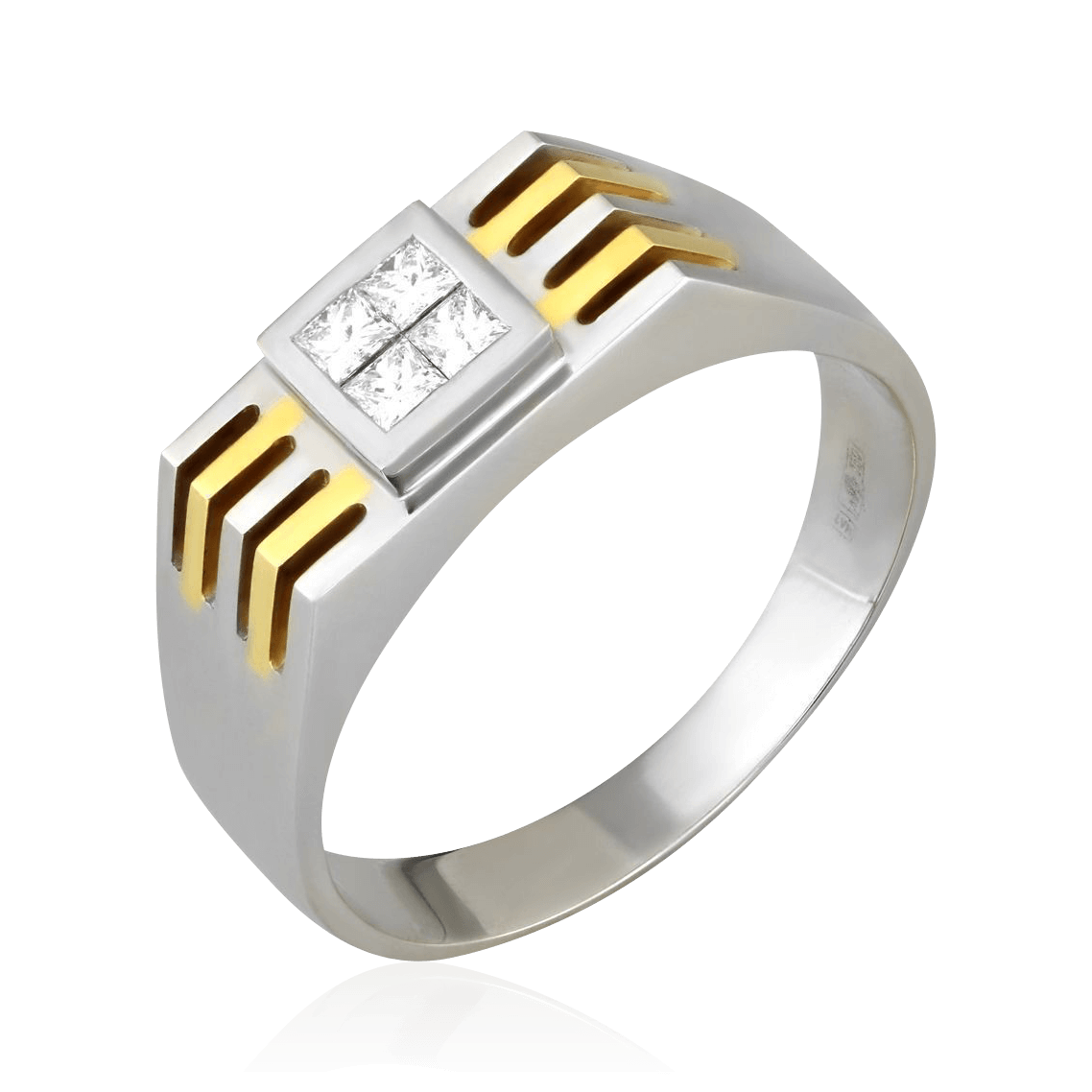 Мужское кольцо с бриллиантами из комбинированного золота 750 пробы, фото № 1