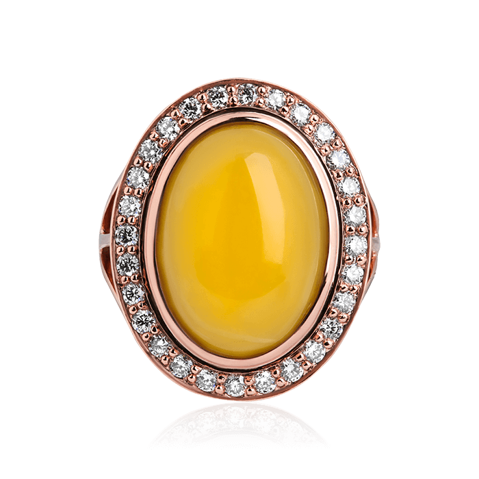 Кольцо с бриллиантами, янтарем из красного золота 585 пробы, фото № 4