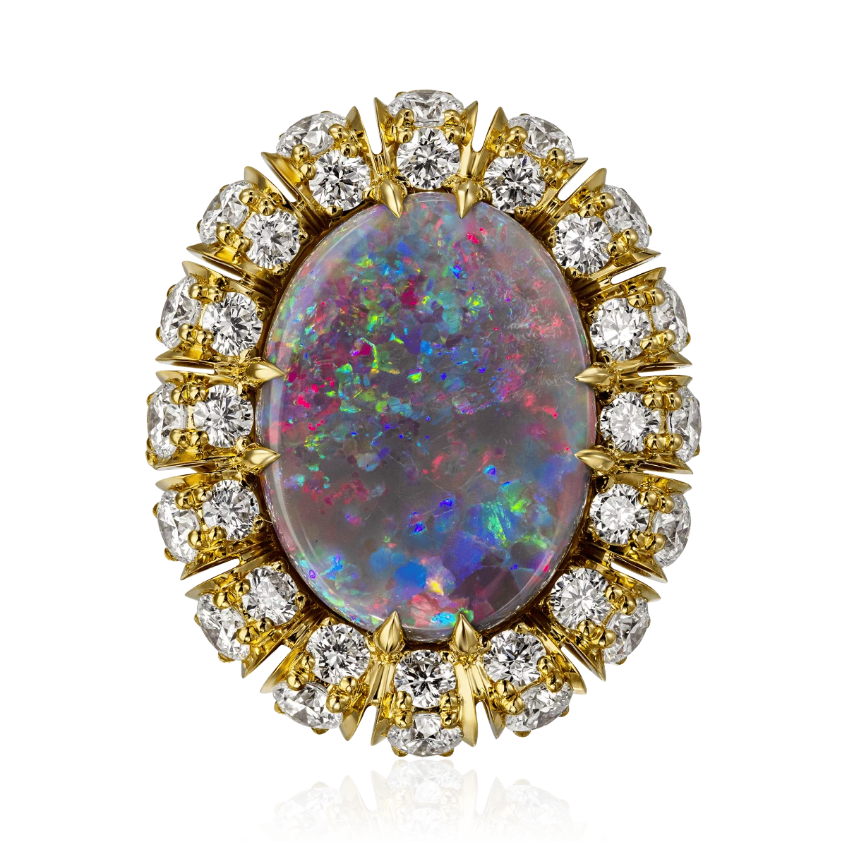 Кольцо с опалом, бриллиантамииз желтого золота 750 пробы, фото № 2