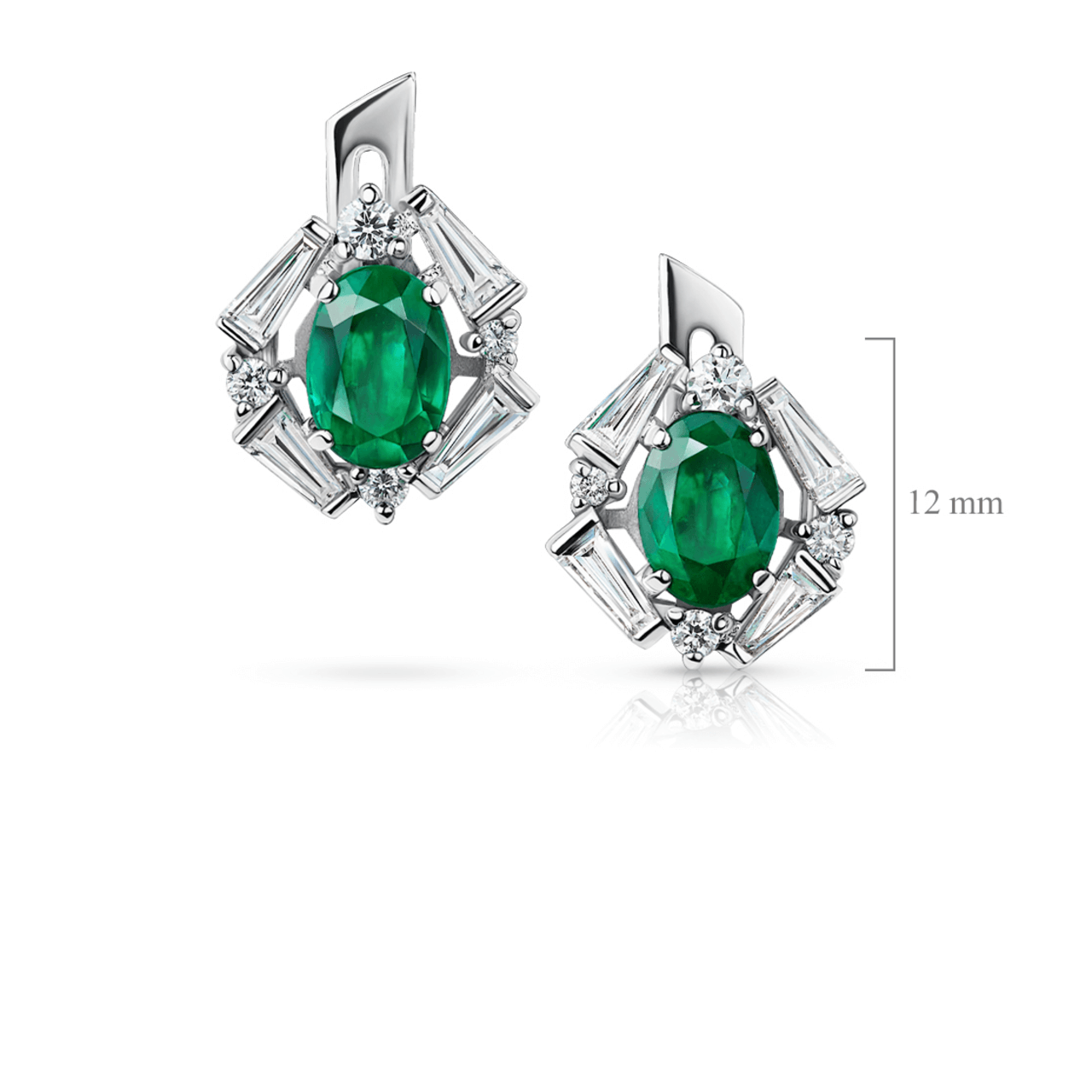 Серьги с изумрудами, бриллиантами из белого золота 585 пробы, фото № 3