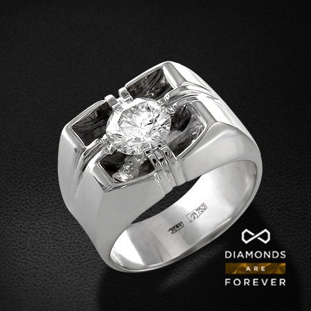 Мужской перстень с бриллиантами из белого золота 750 пробы, фото № 1