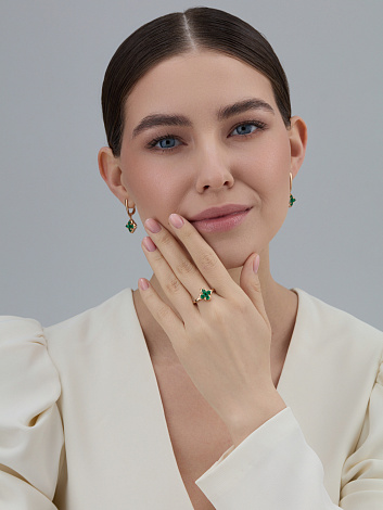 Серьги с изумрудом из красного золота 585 пробы, фото № 5