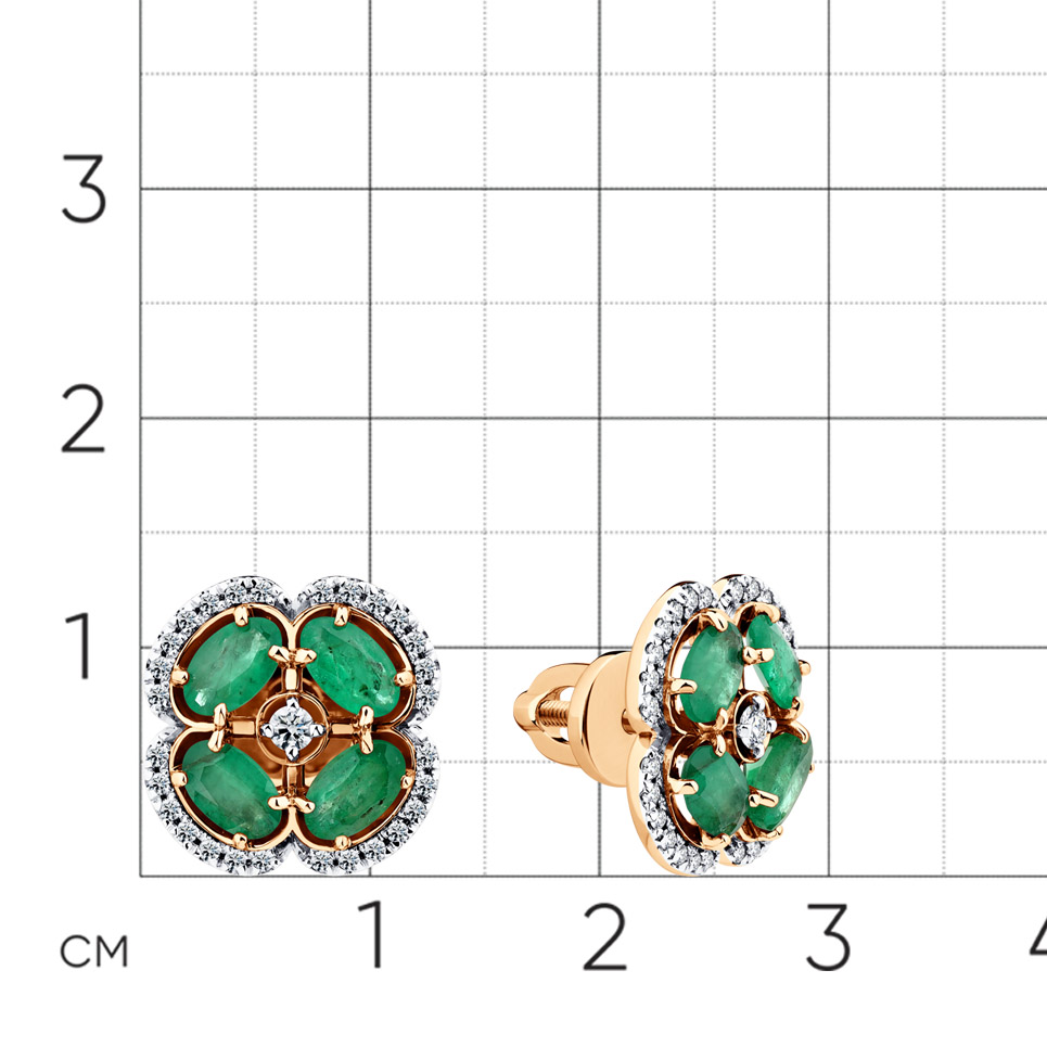 Серьги с изумрудом, бриллиантами из красного золота 585 пробы, фото № 2