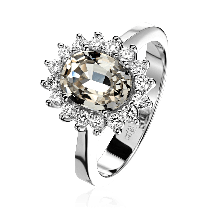 Кольцо с цветными сапфирами, бриллиантами из белого золота 585 пробы (арт. 92279)