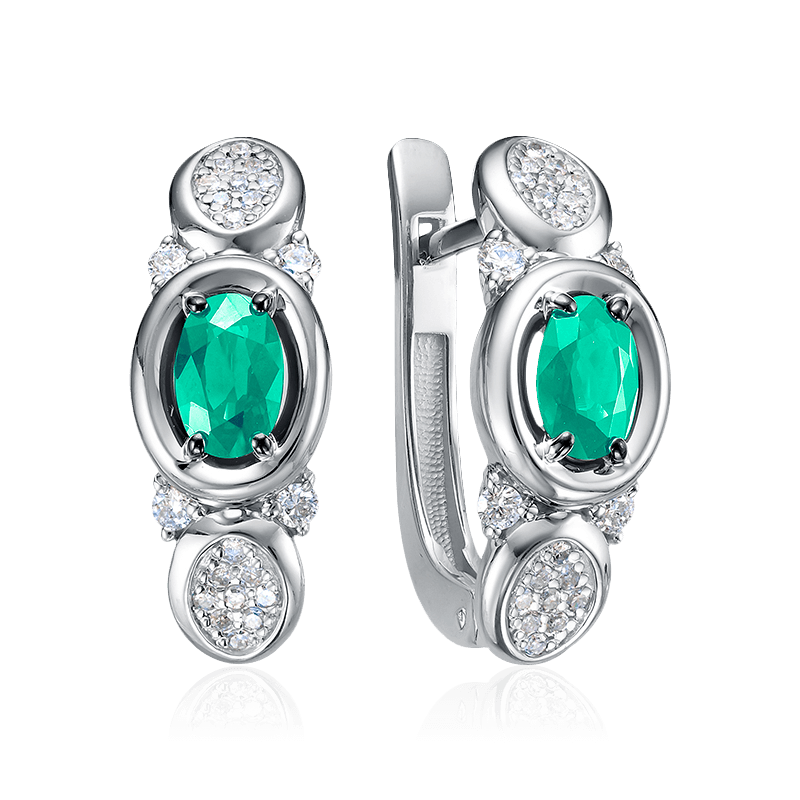 Серьги с бриллиантами, изумрудом из белого золота 585 пробы, фото № 1