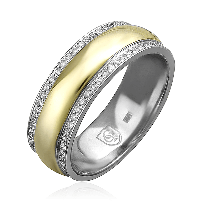 Обручальное кольцо с бриллиантами из комбинированного золота 585 пробы, фото № 1