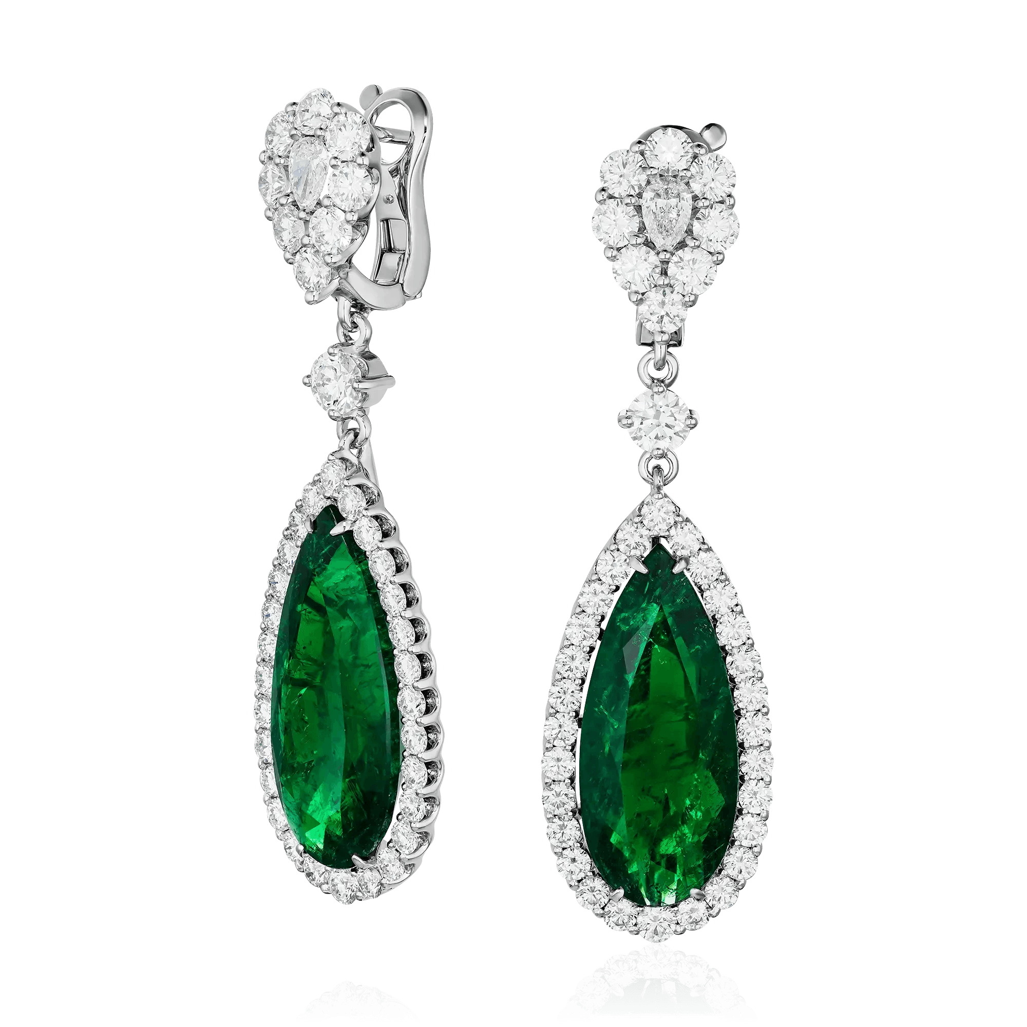Серьги с изумрудом, бриллиантами из белого золота 750 пробы (арт. 130634)