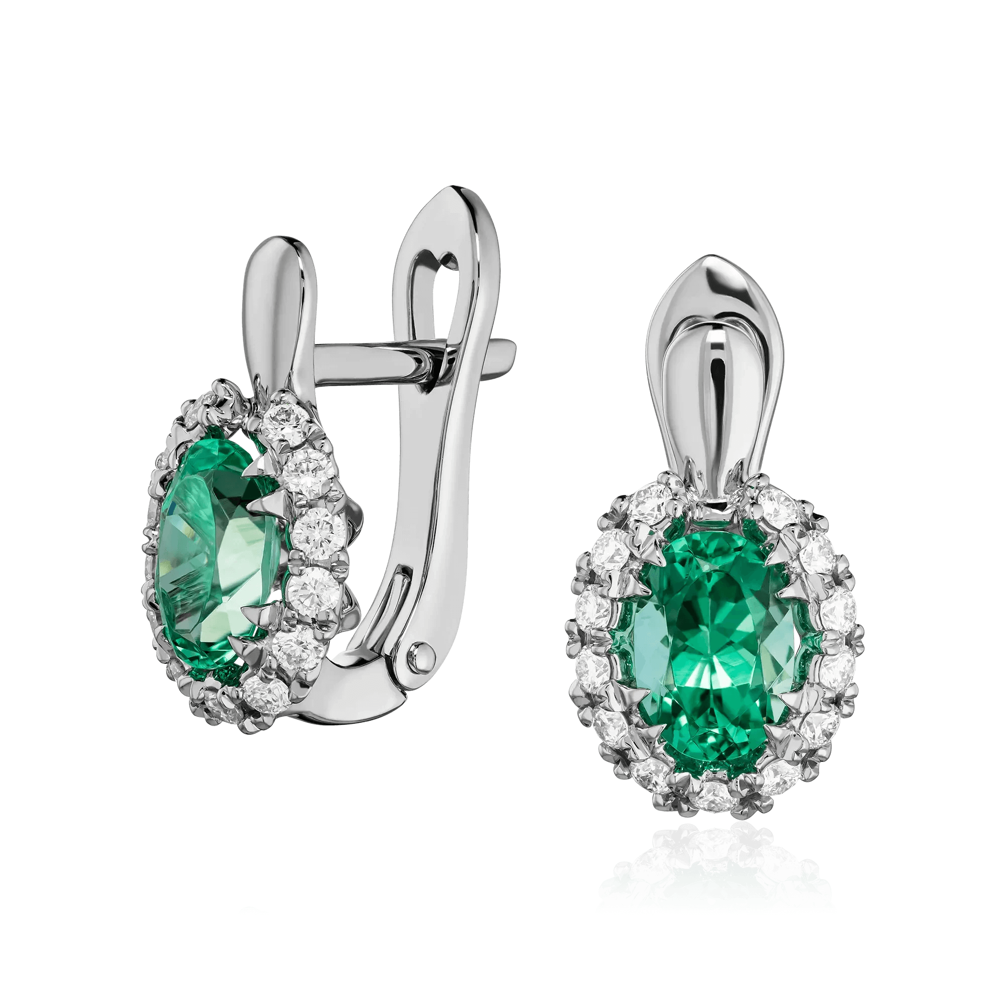 Серьги с изумрудом, бриллиантами из платины  950 пробы, фото № 1