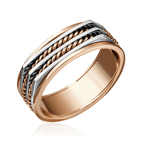 Мужское кольцо без вставок из комбинированного золота 585 пробы, фото № 1