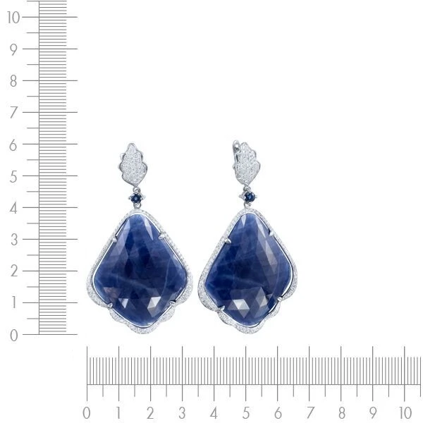 Серьги с сапфиром, бриллиантами, корундом из белого золота 585 пробы, фото № 3