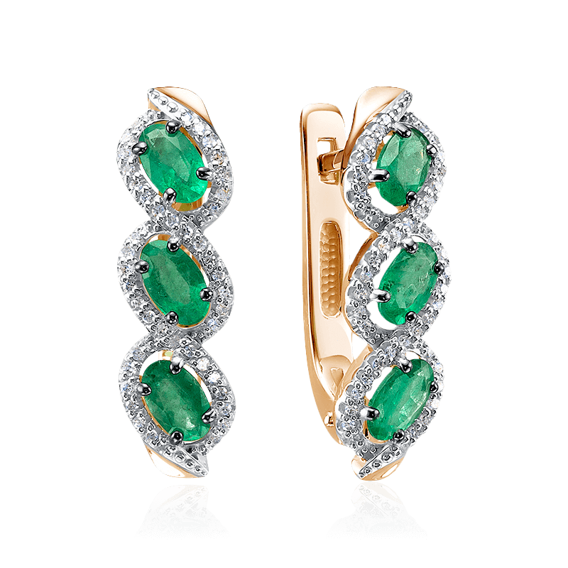 Серьги с изумрудом, бриллиантами из красного золота 585 пробы (арт. 122740)