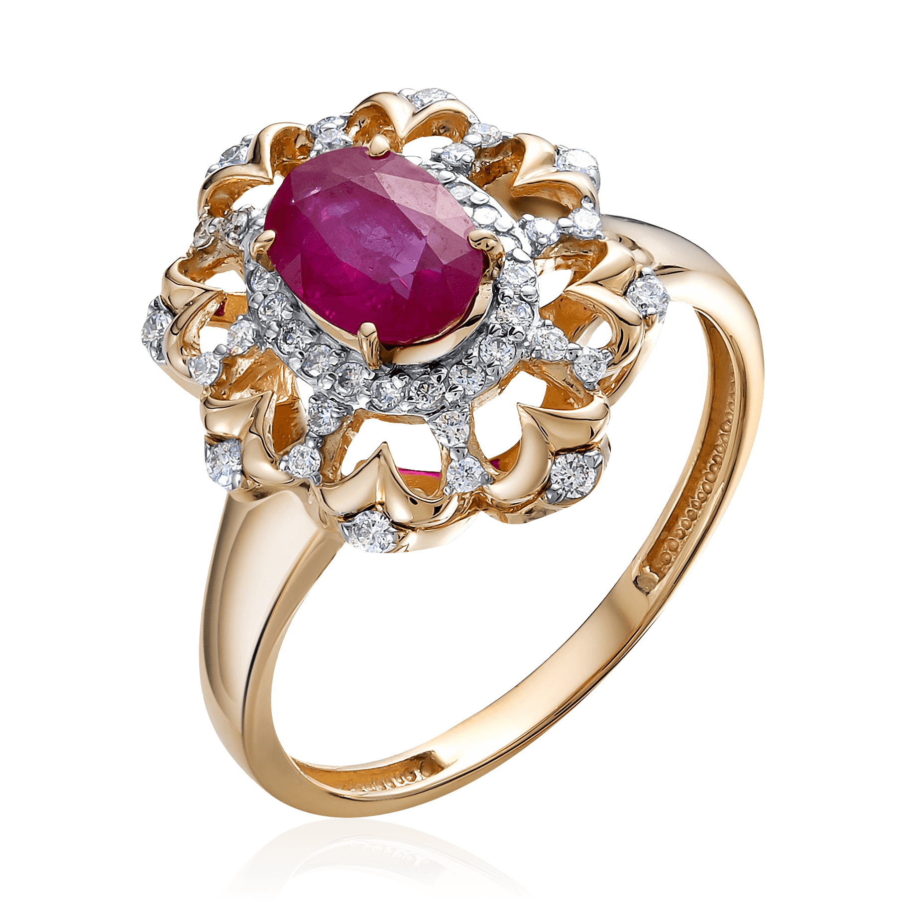 Кольцо с рубином, бриллиантами из красного золота 585 пробы (арт. 91338)