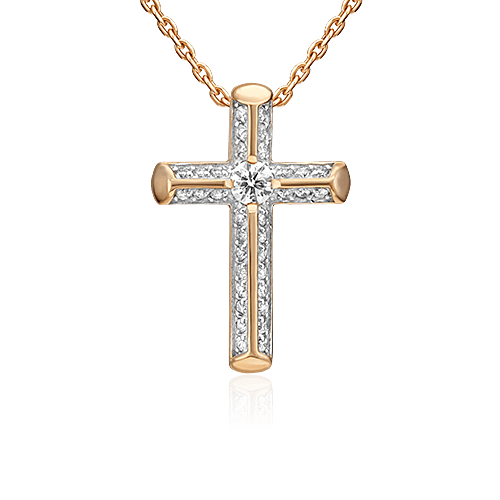 Крест с бриллиантами из красного золота 585 пробы (арт. 89601)