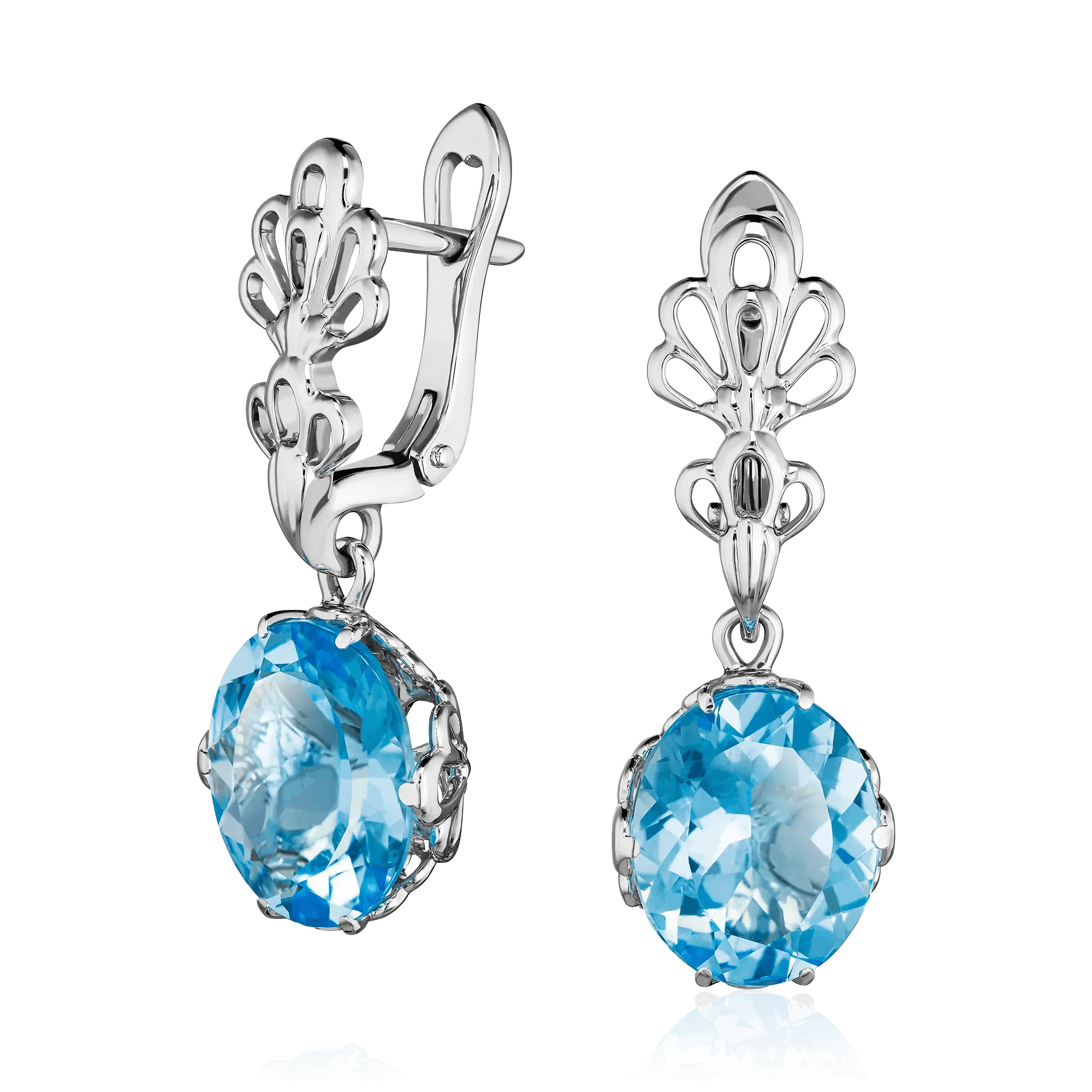 Серьги с топазом из белого золота 585 пробы (арт. 130396)