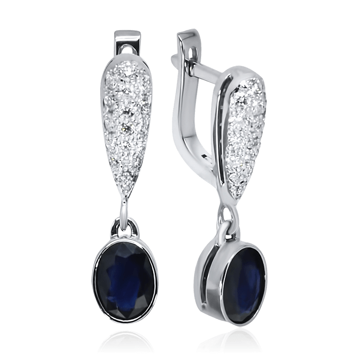 Серьги с сапфиром, бриллиантами из белого золота 585 пробы (арт. 56020)