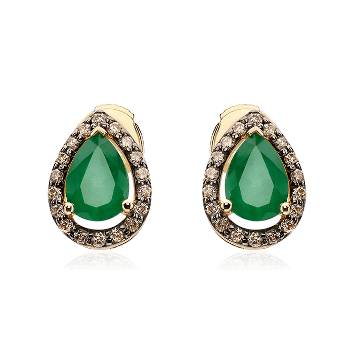 Серьги с изумрудом, бриллиантами из желтого золота 585 пробы, фото № 1