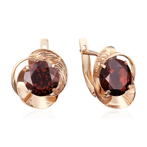 Серьги с гранатом из красного золота 585 пробы (арт. 83697)