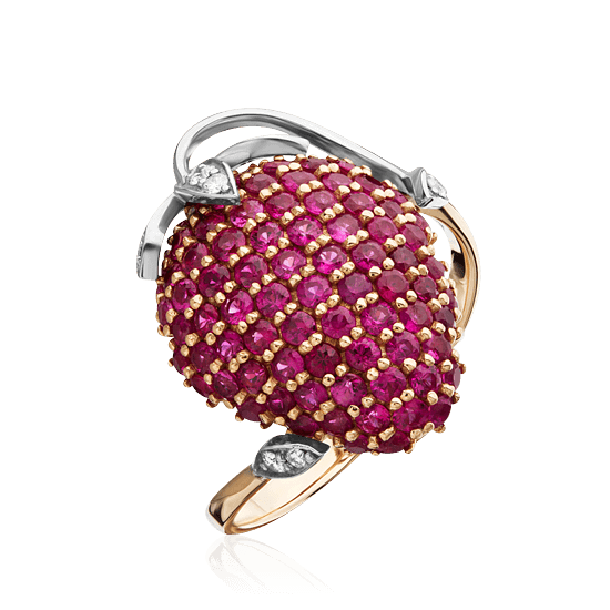 Кольцо с рубином, бриллиантами из комбинированного золота 750 пробы, фото № 1