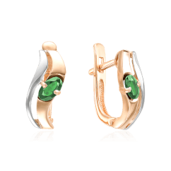 Серьги с изумрудом из комбинированного золота 585 пробы (арт. 63706)