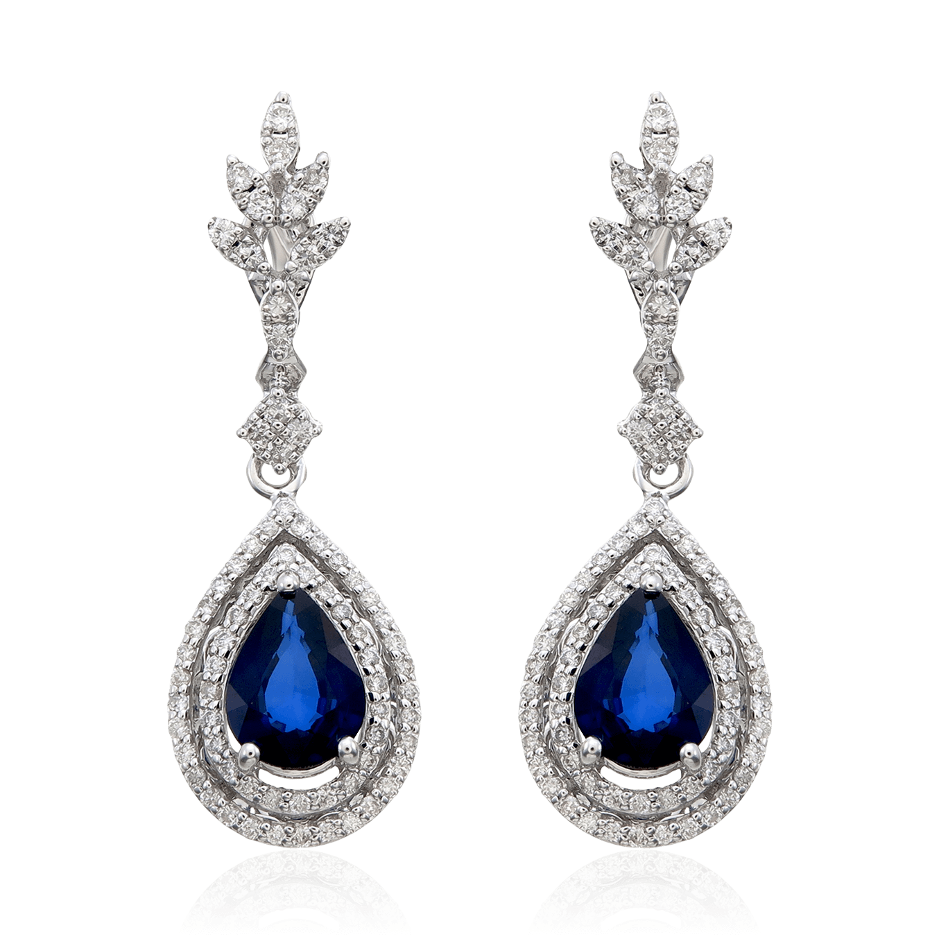 Серьги с сапфиром, бриллиантами из белого золота 585 пробы (арт. 90310)