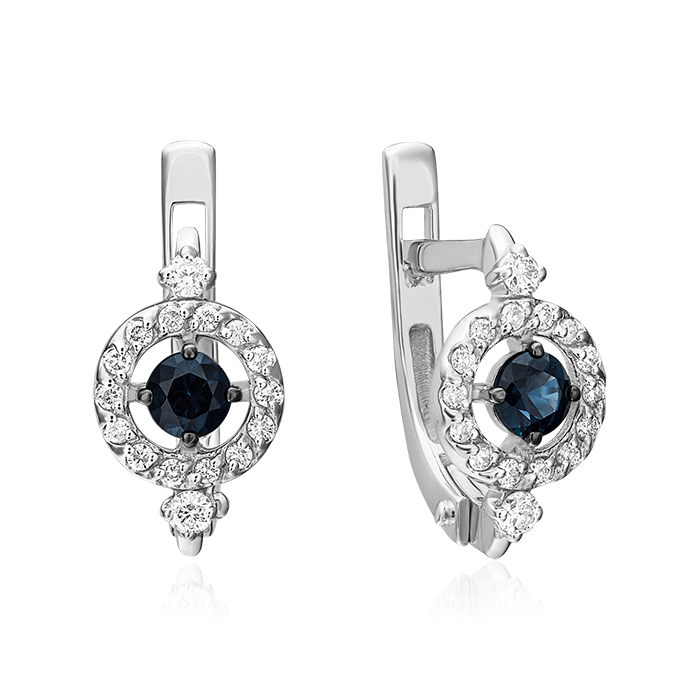 Серьги с сапфиром, бриллиантами из белого золота 585 пробы (арт. 73410)