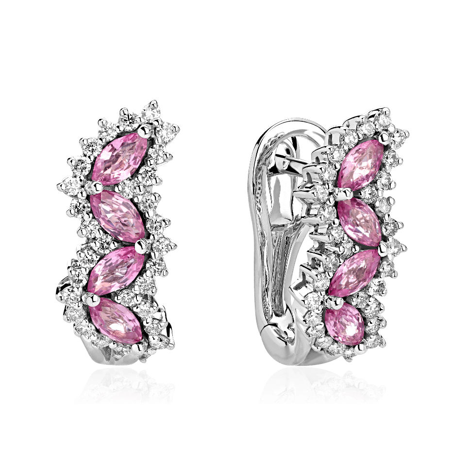 Серьги с розовыми сапфирами, бриллиантами из белого золота 585 пробы, фото № 1
