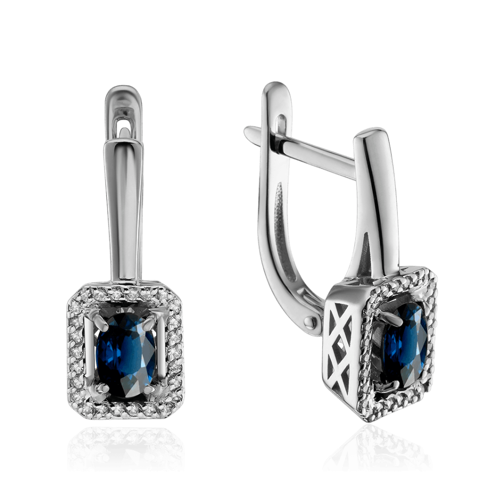Серьги с сапфиром, бриллиантами из белого золота 585 пробы (арт. 133450)