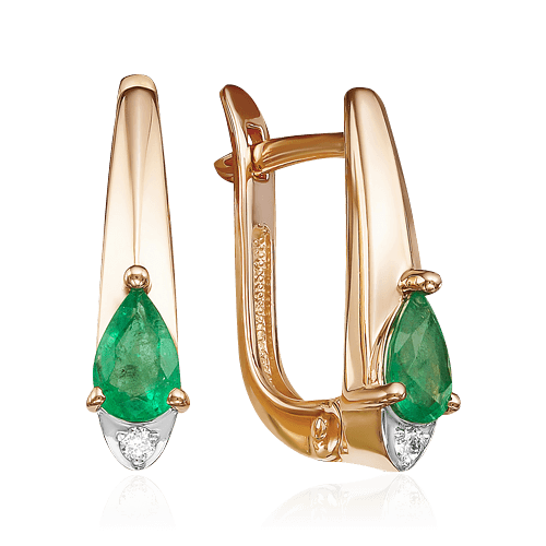 Серьги с бриллиантами, изумрудом из красного золота 585 пробы, фото № 1