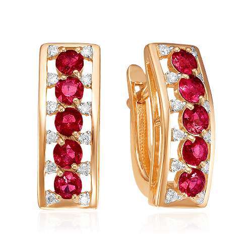 Серьги с бриллиантами, турмалином из красного золота 585 пробы, фото № 1