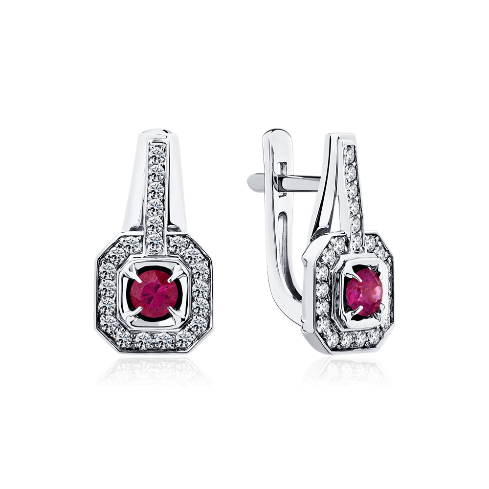Серьги с рубином, бриллиантами из белого золота 585 пробы (арт. 128571)