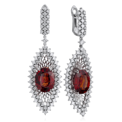 Серьги с спессартином, бриллиантами из белого золота 585 пробы (арт. 44089)